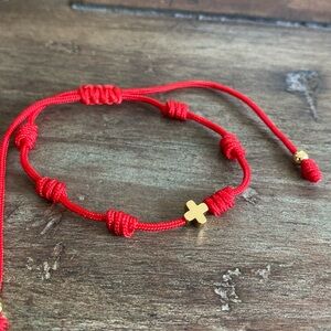 Red Adjustable Bracelet with Gold Accents